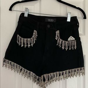 Akira black rhinestone high wasted jean shorts